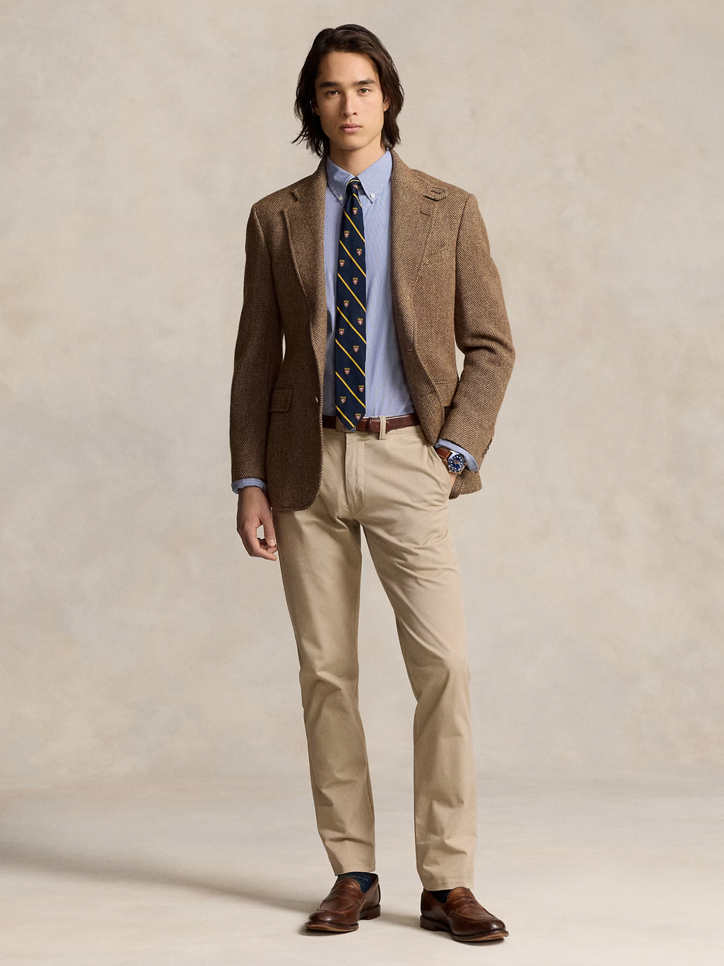 RALPH LAUREN Slim Fit Striped Stretch Poplin Shirt Blue/White Hairline