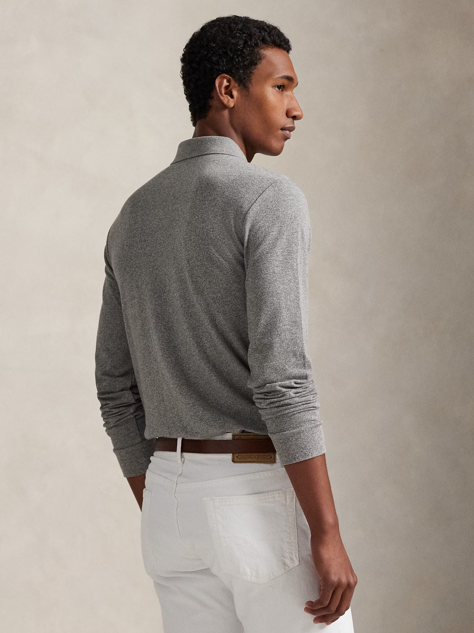 RALPH LAUREN Slim Fit Mesh Long-Sleeve Polo Canterbury Heather