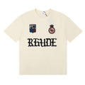 Rhude T-shirts Gothic Letter Badge Printing Cotton Casual Crew Neck Short Sleeve Men and Women